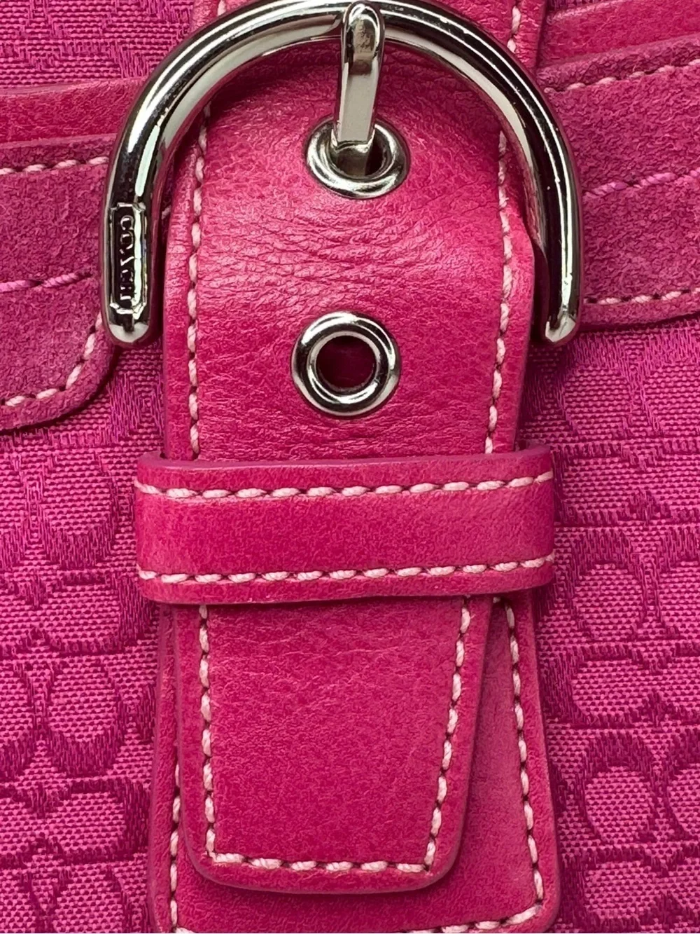 Coach 2004 Signature C Y2K Pink SoHo Hampton Flap Leather And Suede Bag